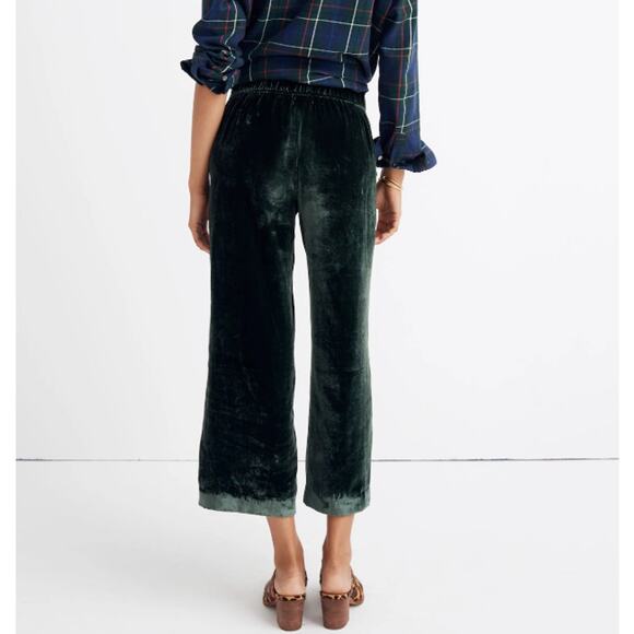 Madewell Velvet Huston Pull-On Wide Leg Crop Pants Elastic Waist Green Womens S - Picture 2 of 10
